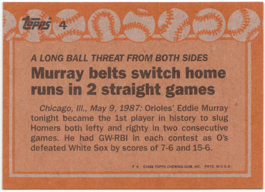 1988 Topps Baseball #4A Eddie Murray RB