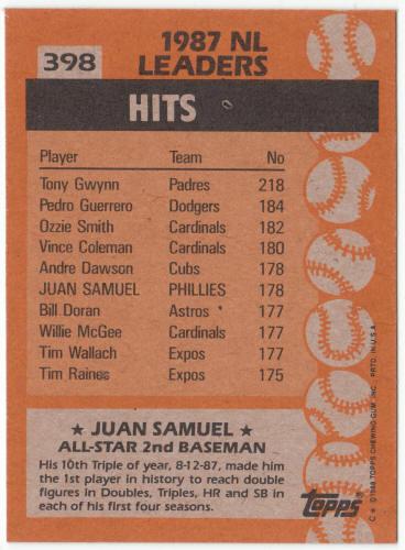1988 Topps Baseball #398 Juan Samuel AS COR