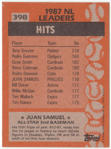 1988 Topps Baseball #398 Juan Samuel AS ERR