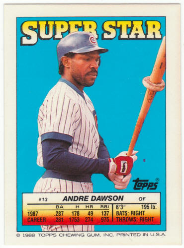 1988 Topps Superstar Card #13 Andre Dawson