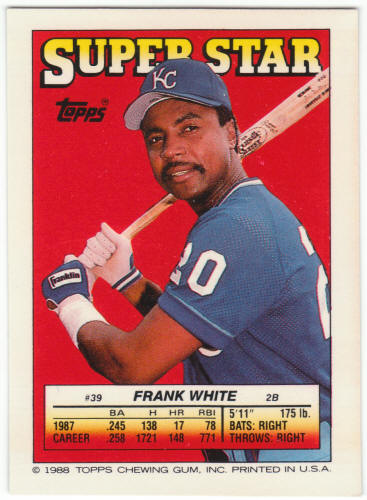 1988 Topps Superstar Card #39 Frank White