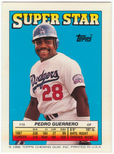 1988 Topps Superstar Card #15 Pedro Guerrero