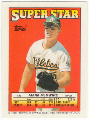 1988 Topps Superstar Card #36 Mark McGwire