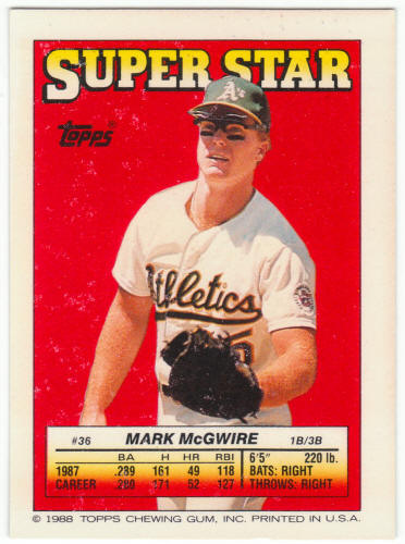 1988 Topps Superstar Card #36 Mark McGwire