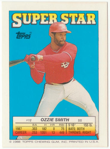 1988 Topps Baseball Superstar Card #12 Ozzie Smith