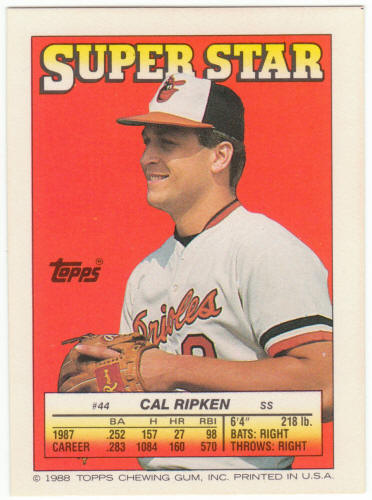 1988 Topps Superstar Card #44 Cal Ripken Jr