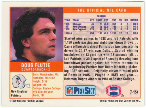 1989 Pro Set Football #249 Doug Flutie