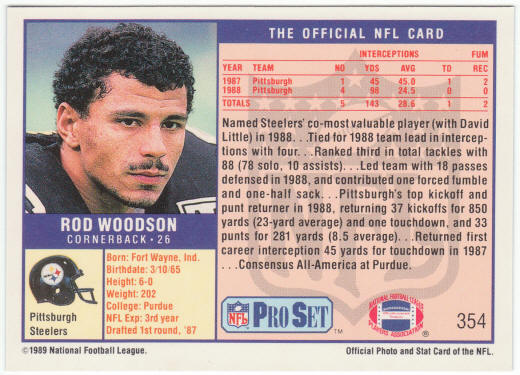 1989 Pro Set Football #354 Rod Woodson Rookie Card