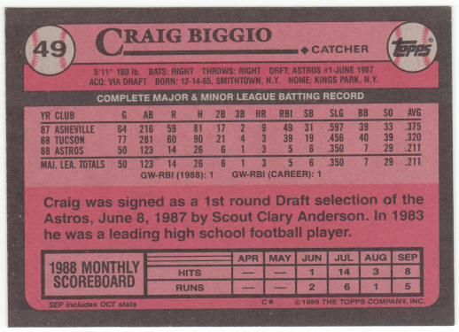1989 Topps #49 Craig Biggio