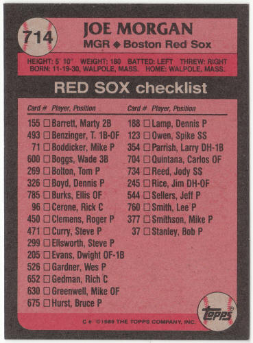 1989 Topps Baseball #714B Joe Morgan MG COR