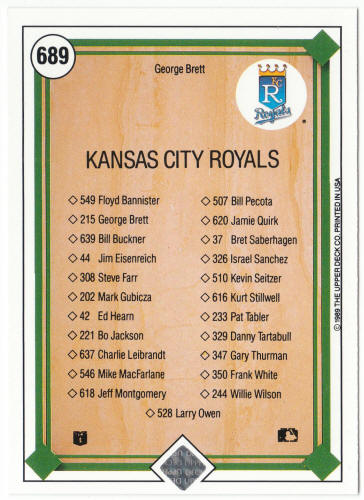 1989 Upper Deck Baseball #689 George Brett TCL