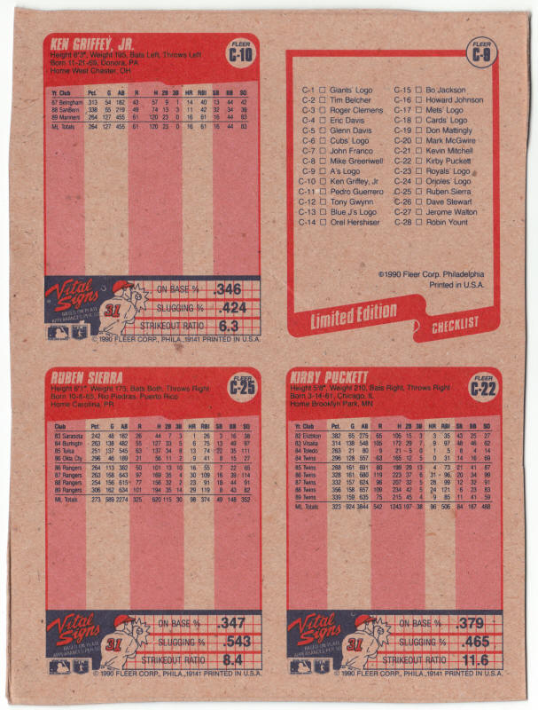 1990 Fleer Baseball Cards Wax Box Bottom Panel