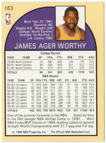 1990-91 Hoops Basketball #163 James Worthy