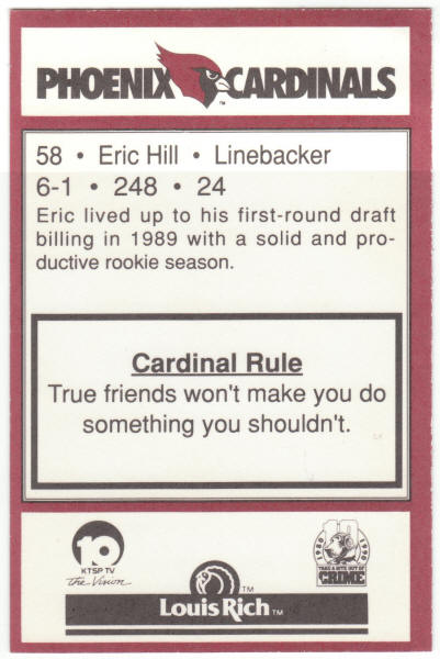 1990 Louis Rich Police Phoenix Cardinals Eric Hill