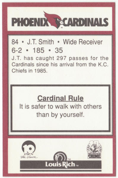 1990 Louis Rich Police Phoenix Cardinals Football J T Smith