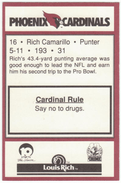 1990 Louis Rich Police Phoenix Cardinals Rich Camarillo