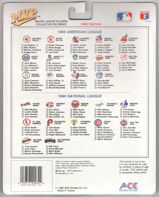 Kevin Mitchell 1990 MVP Pin Card