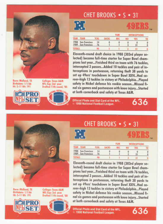 1990 Pro Set Chet Brooks 636 ERR COR Cards 1990 Pro Set Chet Brooks 636 ERR COR