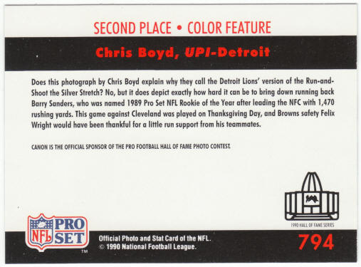 1990 Pro Set Football #794 Barry Sanders Photo Contest