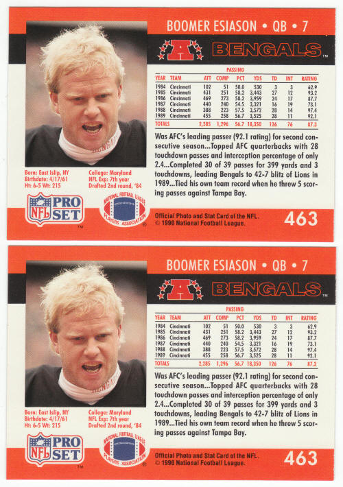 1990 Pro Set Boomer Esiason 463 ERR COR 1990 Pro Set Boomer Esiason 463 ERR COR
