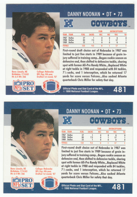 1990 Pro Set Football #481 Danny Noonan Error Correct Cards