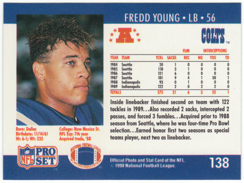 1990 Pro Set Football #138A Fredd Young