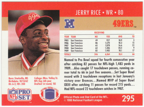1990 Pro Set Football #295 Jerry Rice