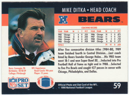 1990 Pro Set Football #59B Mike Ditka