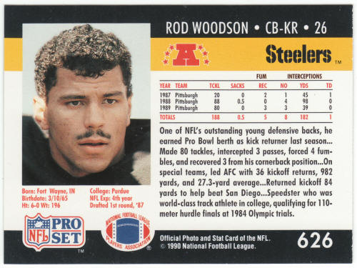1990 Pro Set Football #626A Rod Woodson Error