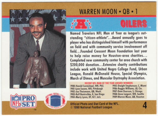 1990 Pro Set Football #4 Warren Moon Man of the Year