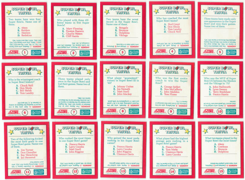 1990 Score Football Magic Motion Trivia Cards Set