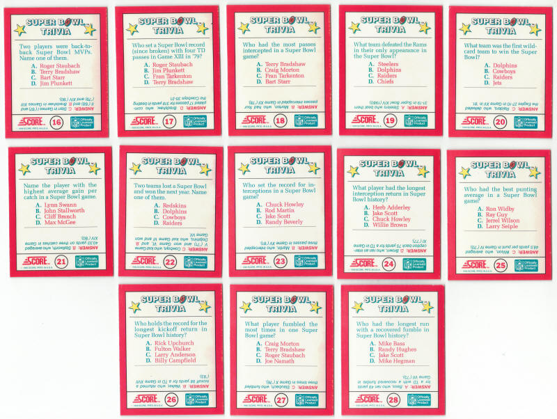 1990 Score Football Magic Motion Trivia Cards Set