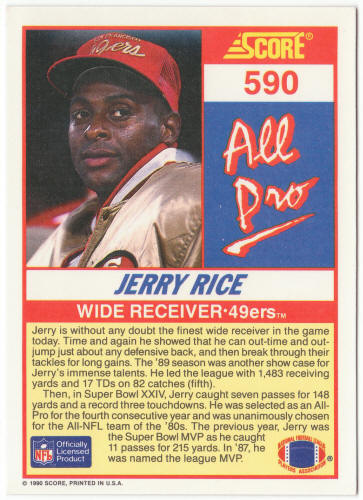 1990 Score Football #590 Jerry Rice All Pro