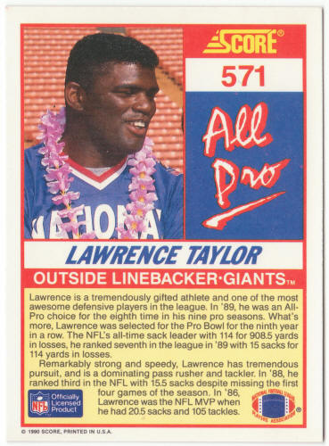 1990 Score Football #571 Lawrence Taylor All Pro