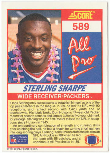 1990 Score Football #589 Sterling Sharpe All Pro