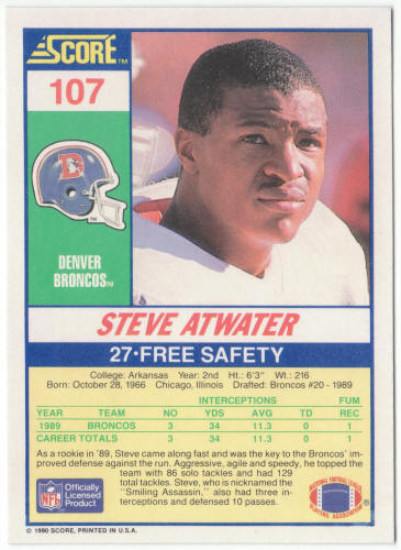 1990 Score Football #107 Steve Atwater