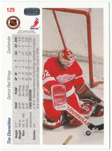 1991-92 Upper Deck Hockey #129 Tim Cheveldae