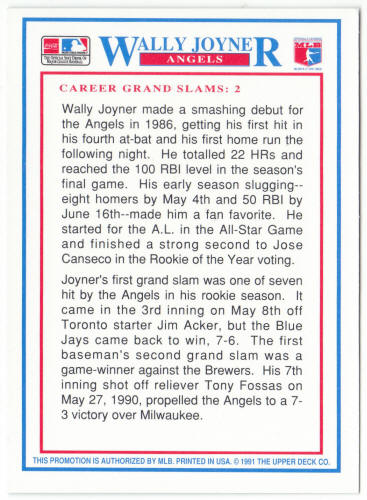 1991 Denny's Grand Slam Baseball Hologram #23 Wally Joyner