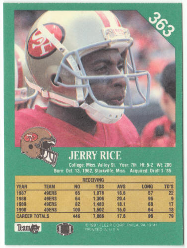 1991 Fleer Football #363 Jerry Rice