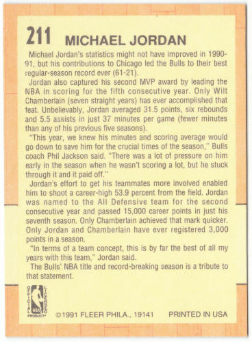 1991-92 Fleer Basketball #211 Michael Jordan AS