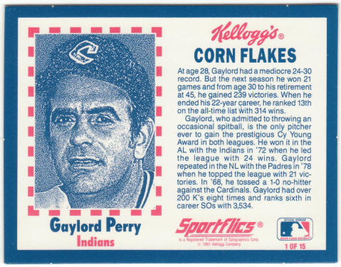 1991 Kelloggs Baseball Greats Sportflics #1 Gaylord Perry