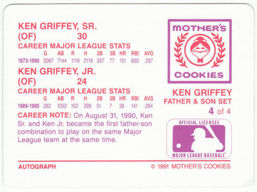 1991 Mothers Cookies Father Son Baseball #4 Ken Griffey