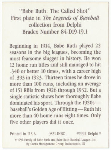 1992 Delphi Bradex Babe Ruth The Called Shot