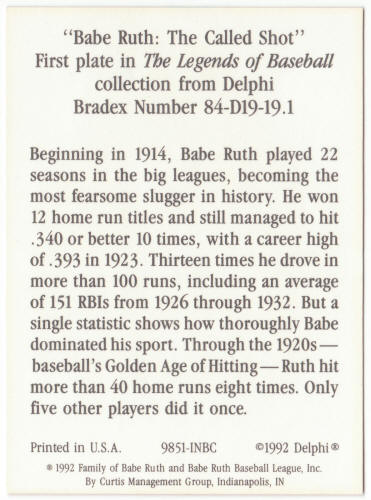 1992 Delphi Bradex Babe Ruth The Called Shot
