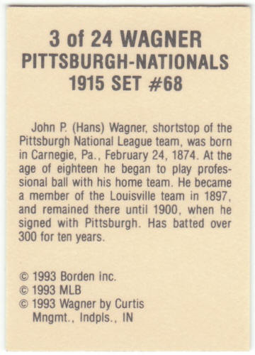 1993 Cracker Jack Baseball 1915 Reprints #3 Honus Wagner