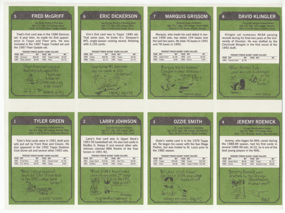 1993 Sports Card Price Guide Monthly Uncut Sheet #1 - 8