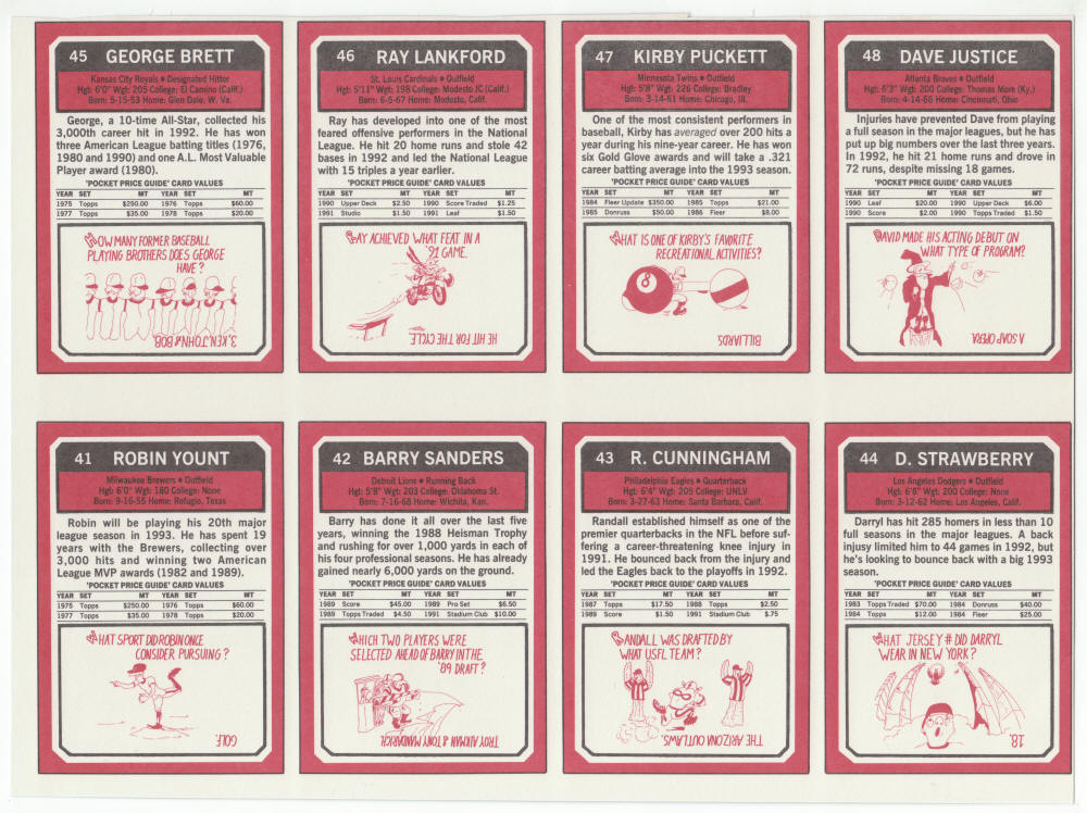 1993 Sports Card Price Guide Monthly Uncut Sheet #41 - 48