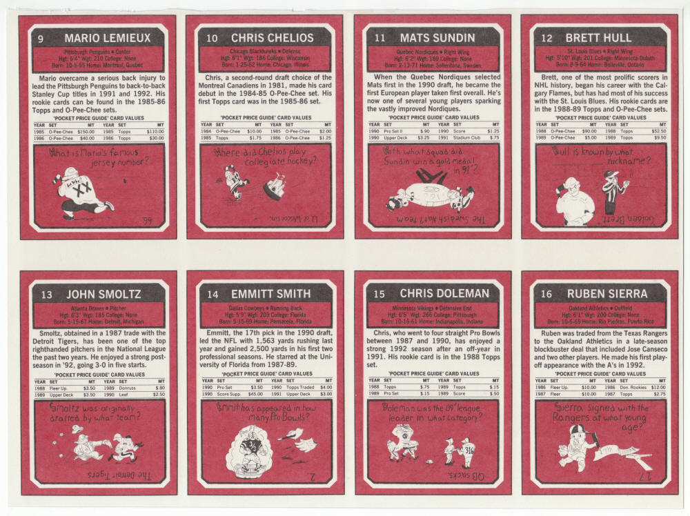 1993 Sports Card Price Guide Monthly Uncut Sheet #9 - 16