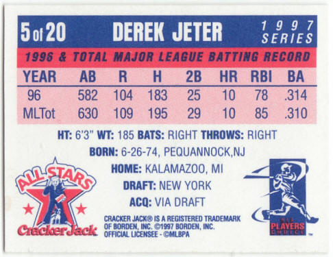 1997 Cracker Jack Baseball All Stars Mini #5 Derek Jeter