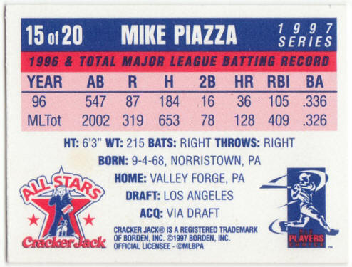 1997 Cracker Jack Baseball All Stars Mini #15 Mike Piazza